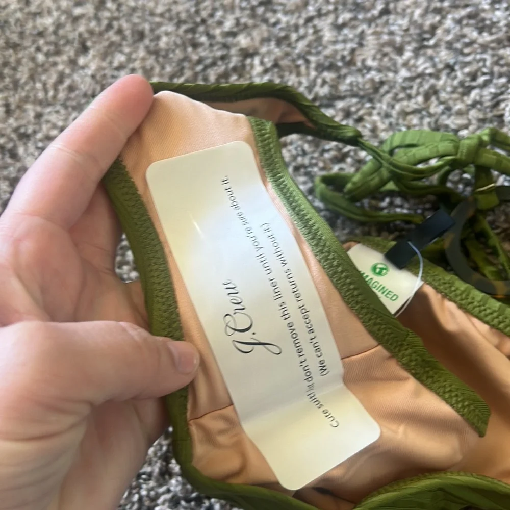 NWT J. Crew Green Wide Rib Curved-Waist Cheeky String Swim Bottoms Only S